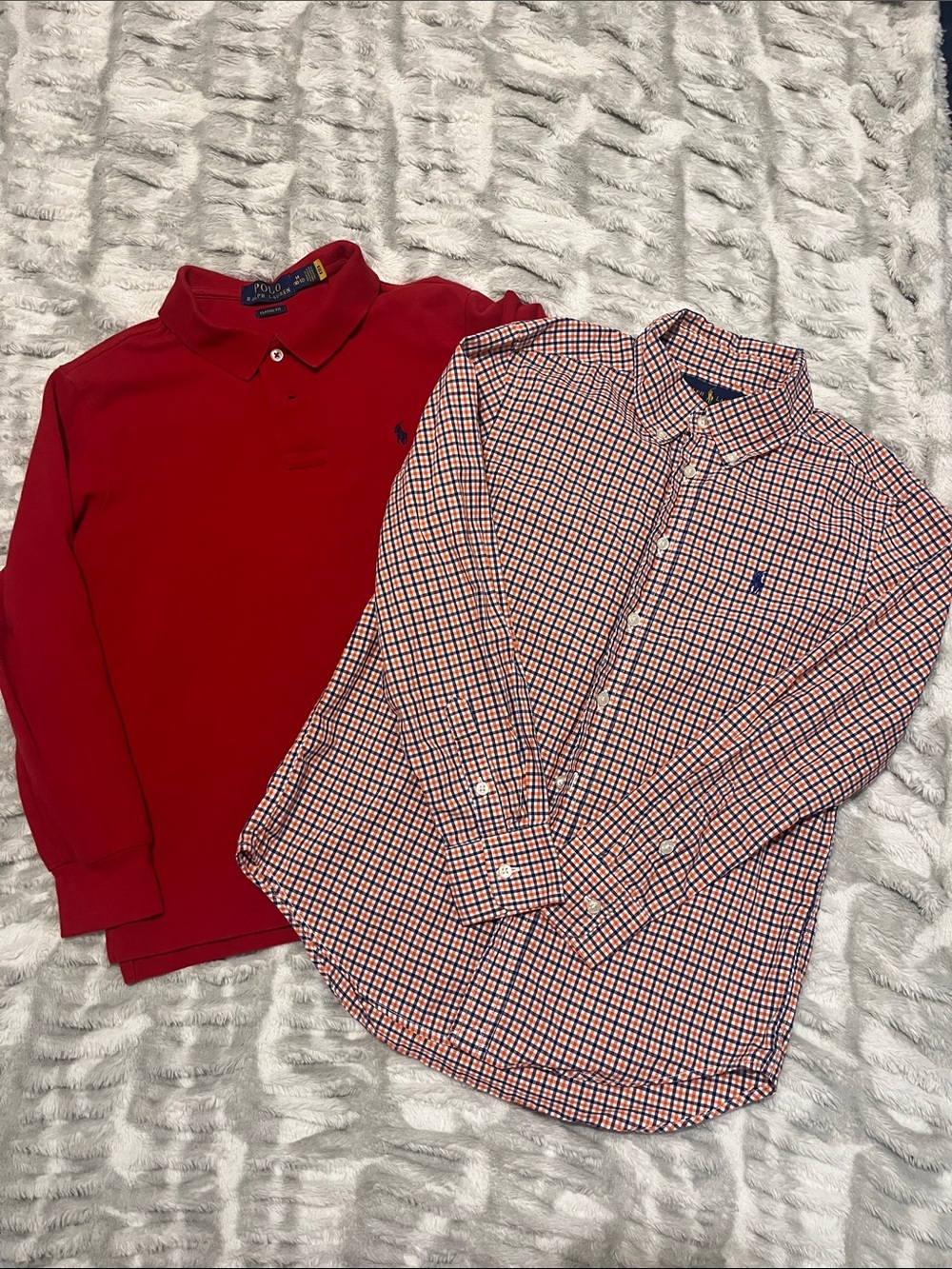 Ralph Lauren Red Polo with Orange, White & Navy Check Button‑Down